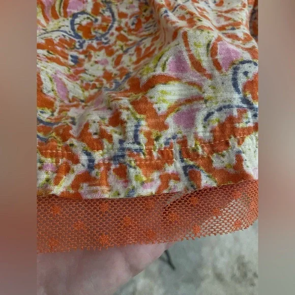 NWT Free People Floral Orange Flutter Sleeve Cropped Top in Large - Picture 4 of 7